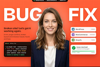 fix wordpress issues, wordpress bug fix, woocommerce fix, shopify bug fixing