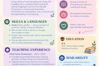 teach you hindi as a native speaker, all ages welcome