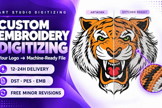 do custom logo embroidery digitizing for caps, shirts and patches