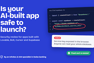 do a security audit of your vibe coded lovable, supabase or bolt app