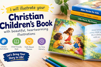 watercolor christians children book, bible illustrations