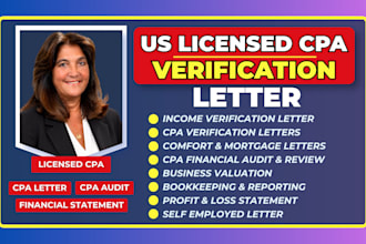 us licensed CPA letter, income verification, profit and loss, mortgage letter