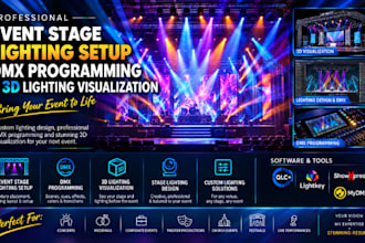 design event stage lighting setup dmx programming  and 3d lighting visualization