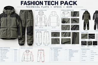 create fashion tech pack, clothing tech pack and technical drawings