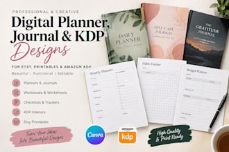 design etsy digital planners, printable journals and amazon KDP interiors