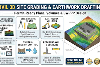 draft site grading autocad PDF to civil 3d topography retaining wall earthwork