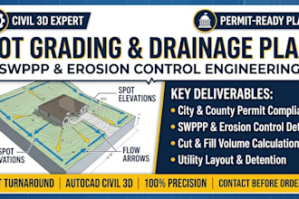 design swppp erosion control lot grading drainage plan cut fill civil 3d volume