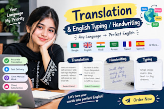 translate any language into english and provide handwritten or typed text