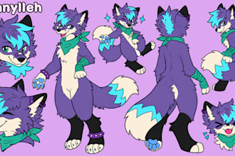 draw custom furry ref sheet, fursona, vtuber sheet, anthro feral reference sheet