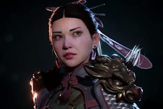 refine ai character,3d asian warrior,real time game character model,idle animate