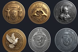 sculpt 3d coin model, challenge coin, bas relief medallion and cnc design stl