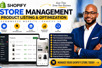 manage shopify store product listing ecommerce website shopify VA optimization