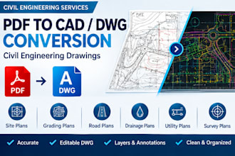 convert civil engineering PDF drawings to cad dwg