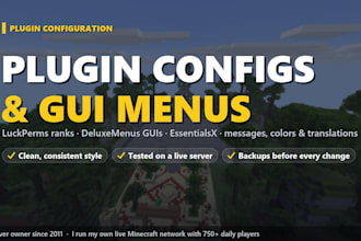 configure your minecraft plugins, luckperms ranks and deluxemenus guis