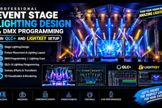 create event stage lighting design and dmx programming in qlc and lightkey setup