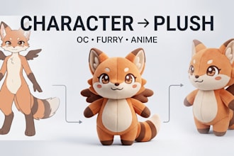 turn your character, oc, furry or anime art into a custom plush toy