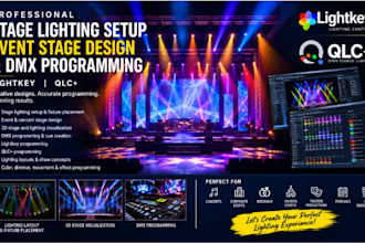 design stage lighting setup, dmx programming and event stage design lightkey qlc