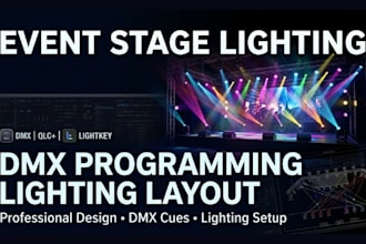 design event stage lighting setup and program dmx lighting cues, lighting layout