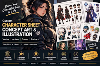 design a character sheet concept art vector anime game stickers illustrations
