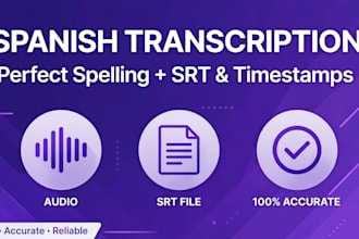 transcribe spanish audio to text with perfect spelling and srt subtitles