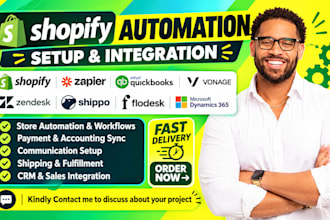 shopify automation zapier quickbooks vonage zendesk shippo flodesk dynamics 365