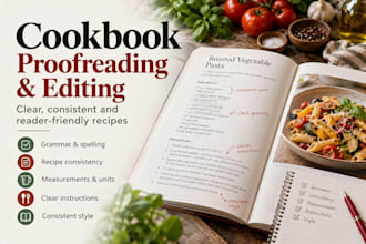 proofread and edit your cookbook recipes, recipe book, cook book, meal plan