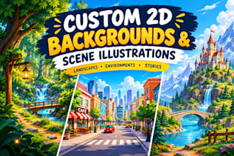 design custom 2d cartoon backgrounds, landscapes, and scene illustrations