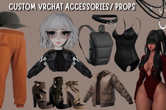 create custom vrchat props, accessories, outfits, outfits, weapon, assets, items