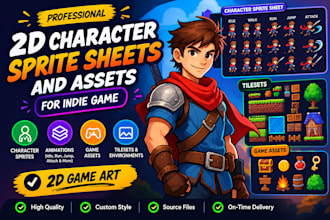 design 2d character sprite sheets and assets indie game, 2d game art