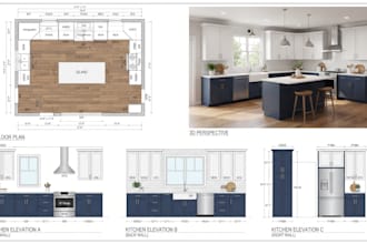 create 2020 design kitchen cabinet layouts, floor plans, elevations