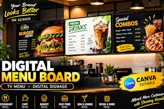 design digital menu board, restaurant TV menu and digital signage