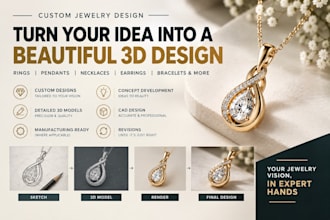create 3d cad jewelry designs, ring design, necklace design