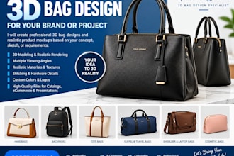 create a professional 3d bag design and realistic bag mockup