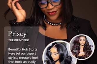 design a luxury wig flyer and boutique social media posts