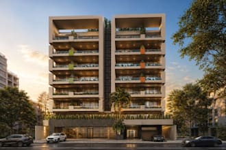 sketch to 3d building,cgi luxury apartment, concrete house design,photorealistic