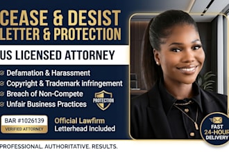 write a cease and desist letter for defamation, copyright, or harassment