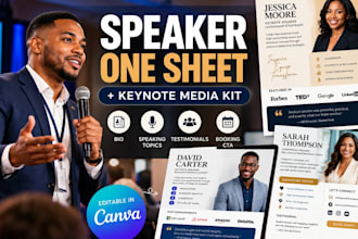 design canva speaker one sheet and keynote speaker media kit