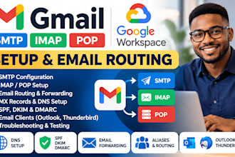 setup gmail SMTP,imap,pop,and email routing for google workspace
