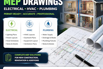 create residential mep drawing for hvac electrical and plumbing plans