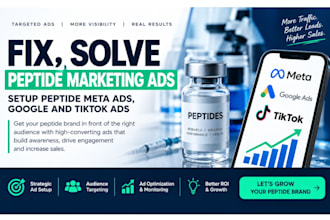 fix, solve peptide marketing ads, setup peptide meta ads, google and tiktok ads