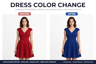 change dress color, remove background and retouch photo