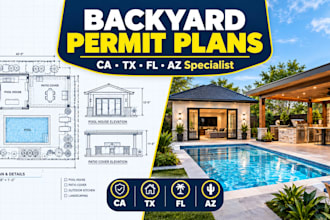 draw backyard patio cover, outdoor kitchen, or pool house permit plans