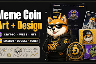 create meme coin art design website crypto meme coin doodle style animation