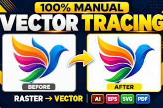 vector trace logo, redraw image and convert raster to vector manually