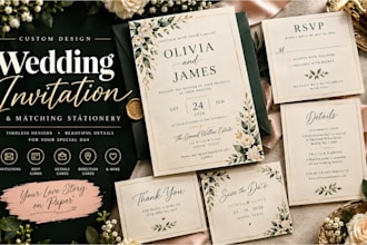 design a wedding invitation and matching event signage