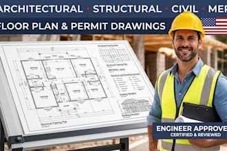 create architectural, structural, civil and mep permit plans with engineer stamp