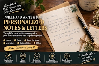 hand write and mail personalized note letters document signature scripted