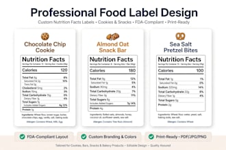 create fda nutrition facts label, ingredient label for food product