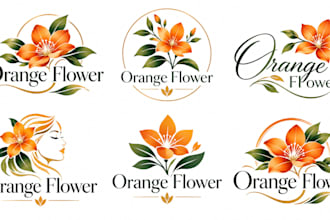 design a professional, floral, botanical, beauty, or nature orange flower logo
