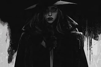 draw dark noir comic illustration and dark fantasy art
